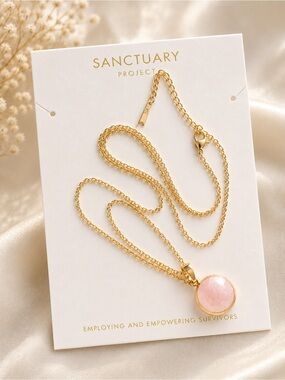 NWT Sanctuary Project Rose Serenity Necklace Gold Rose Quartz